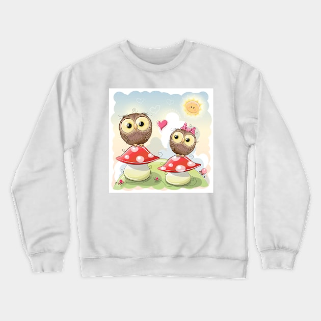 CUTE BABY BIRDS ON MUSHROOMS OWL CHICKS Crewneck Sweatshirt by ReignGFX